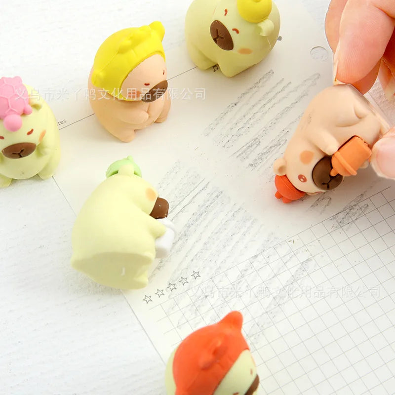 4PCS Cute Capybara 3D Erasers Funny Cartoon Creative Animal Erasers Stationary Gifts Mini School Office Supplies for school