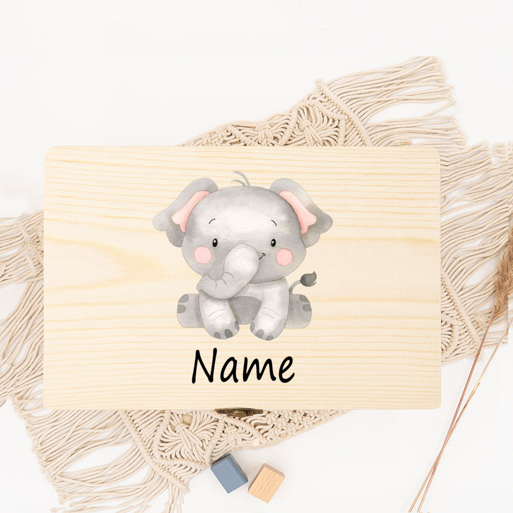 Personalized Baby Wood Box Cute Animal Print Toddler Memory Box Custom Name Infant Keepsake Box Newbron Shower Gift Kids Present