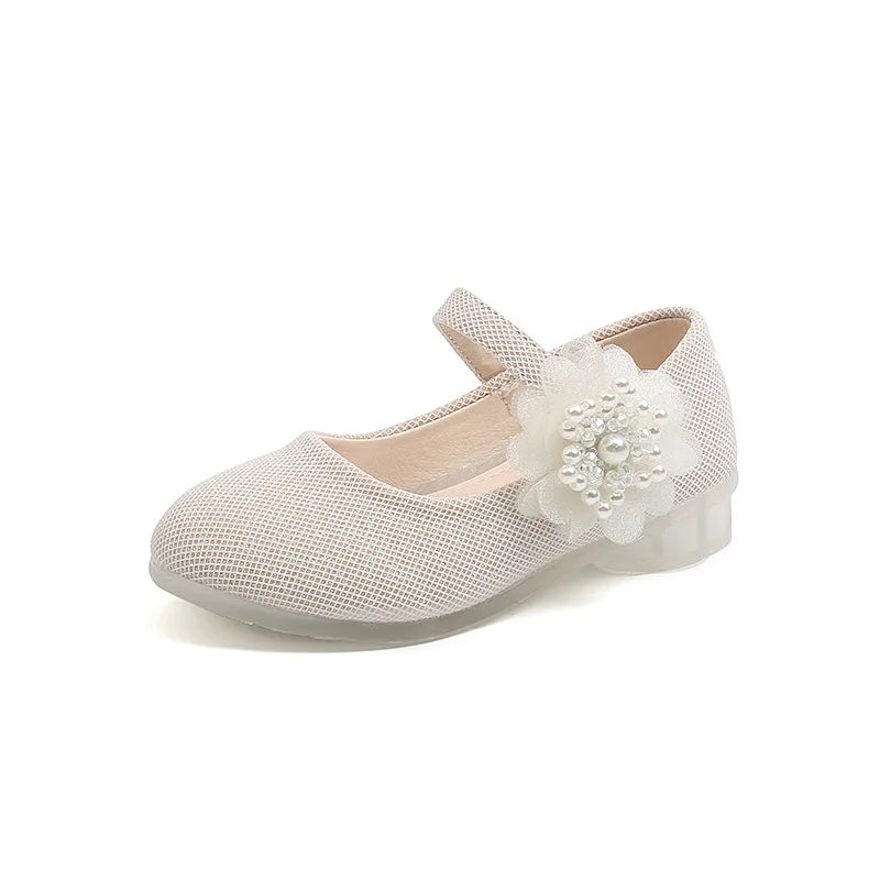 Korean Style Fashion Kids Beaded Little Flowers Leather Shoes Girls Princess Shoes Children Crystal Soft Bottom Dancing Shoes