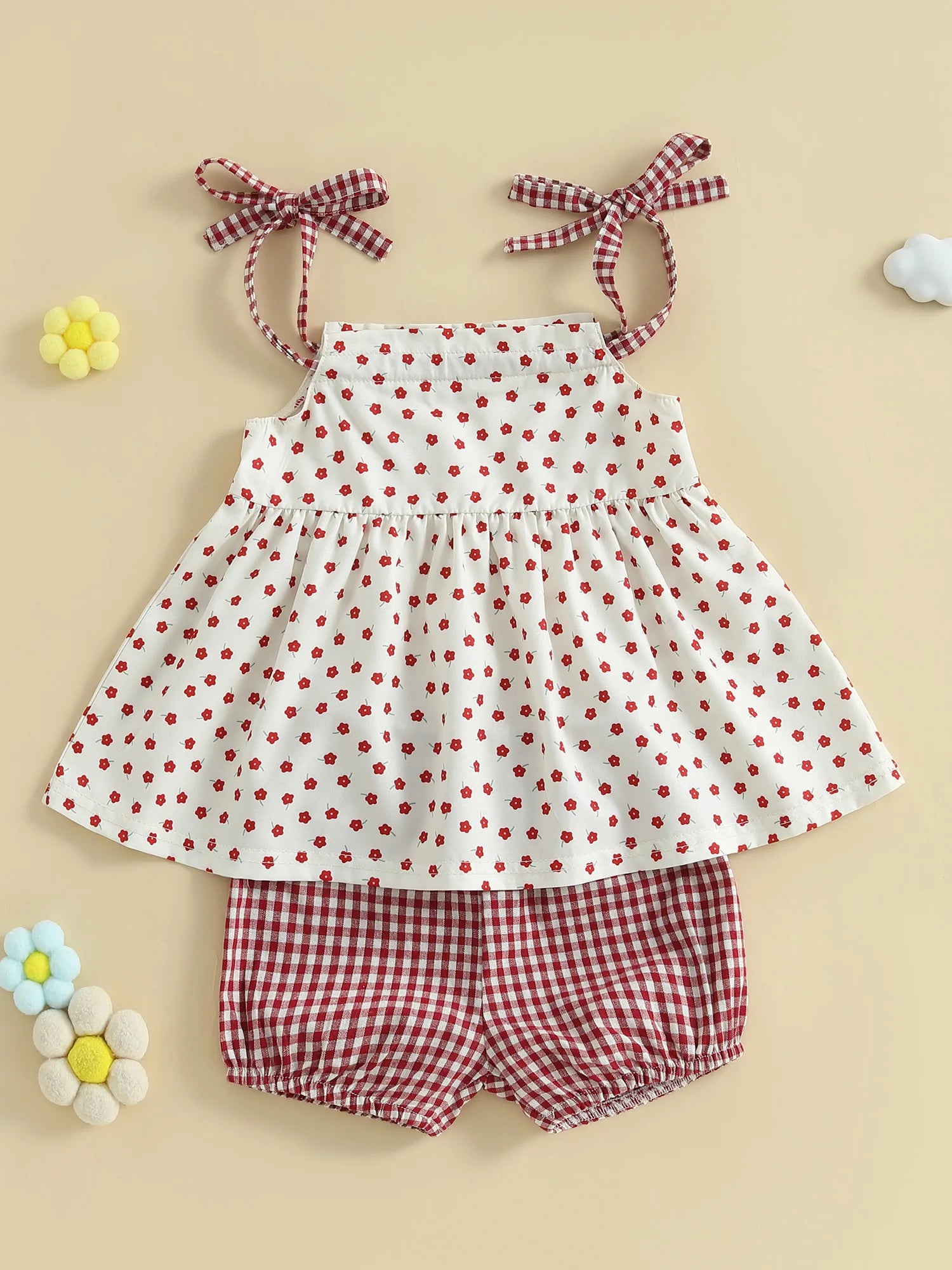 Toddler Girl Sleeveless Ruffle Top and Shorts Set with Cute Bow Detail and Elastic Waistband for Summer Beach Outfits