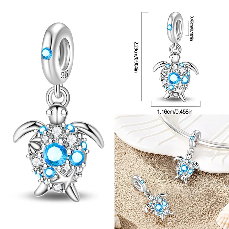 Hot Sale 925 Sterling Silver Ocean World Series Sea Turtle Starfish Little Crab Octopus Charms Bead Fit 925 Bracelet DIY Jewelry