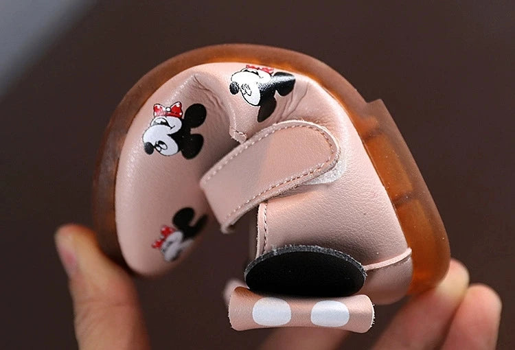 Disney Casual Shoes Kids Mickey Mouse Shoes For Girls Outdoor White Pink PU Leather Children Flats Soft Toddler Size 21-30