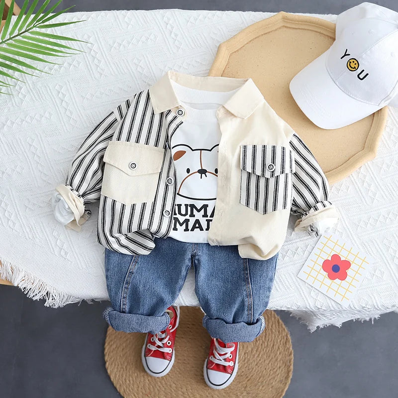 New Spring Autumn Baby Clothes Suit Children Boys Striped Jacket T-Shirt Pants 3Pcs/Sets Toddler Casual Costume Kids Tracksuits