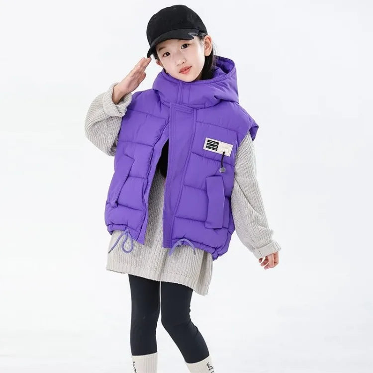 2025 Kids Puffy Windproof Quilted Sleeveless Jacket Korean Style Oversized Cargo Vest for Toddler Boys Thermal Insulated Outdoor