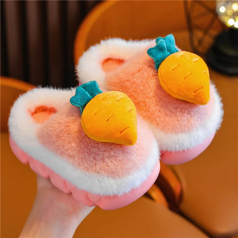 Kids' Slippers House Shoes Cotton Cartoon Winter Shoes For Girls Warm Anti-slip Soft Bottom Pink Coffee Shoes Size 22-37