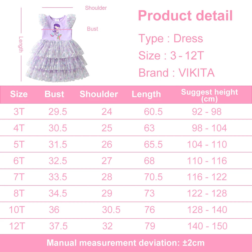 VIKITA Girls Lavender Mermaid Ruffles Tulle Mesh Flutter Sleeves Summer Dresses Girls Glittery Shiny Birthday Party Tutu Dresses