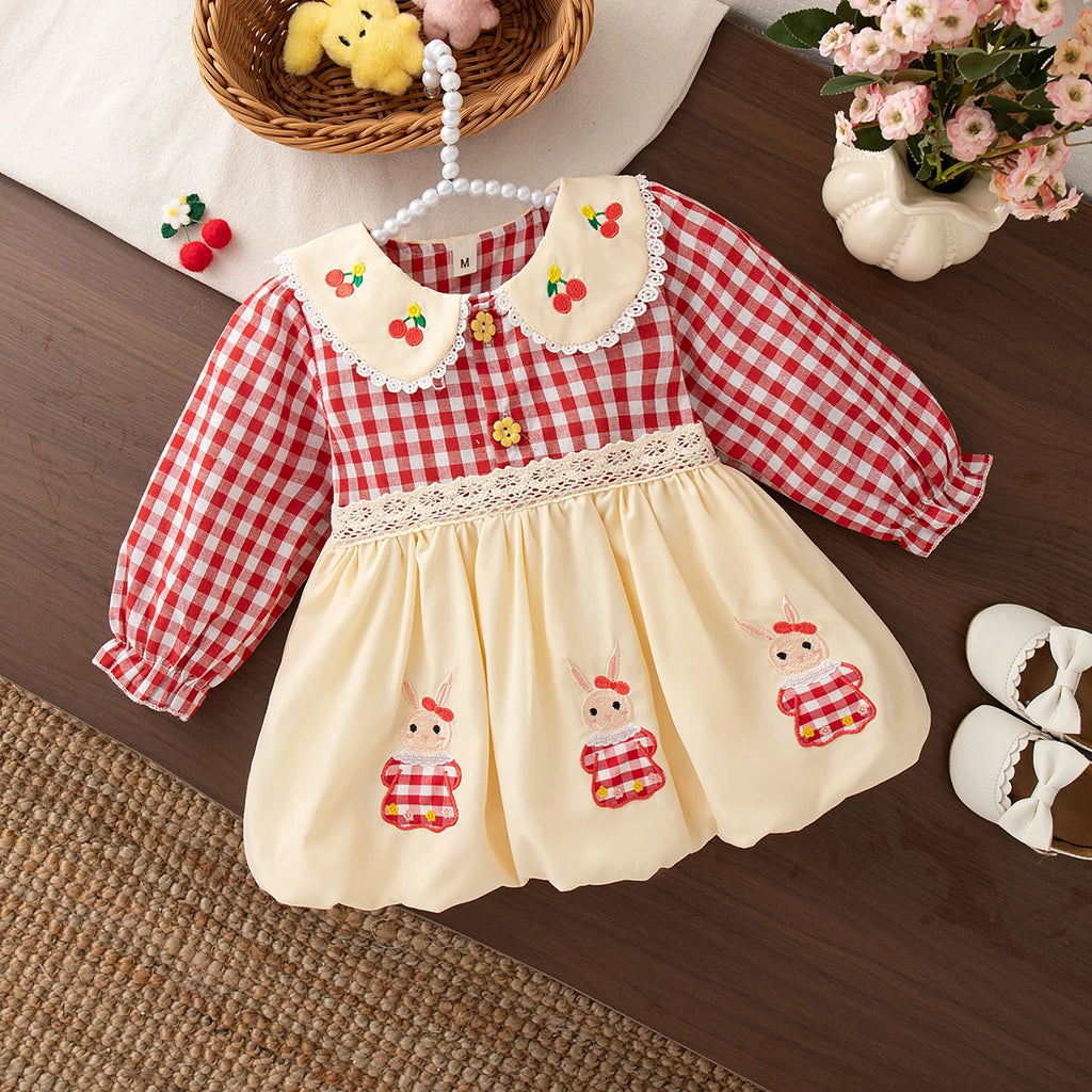 6-24 Months Spring And Autumn New Plaid Long Sleeved Baby Girl Dress, Rustic Style Children'S Clothing For Picnic Parties