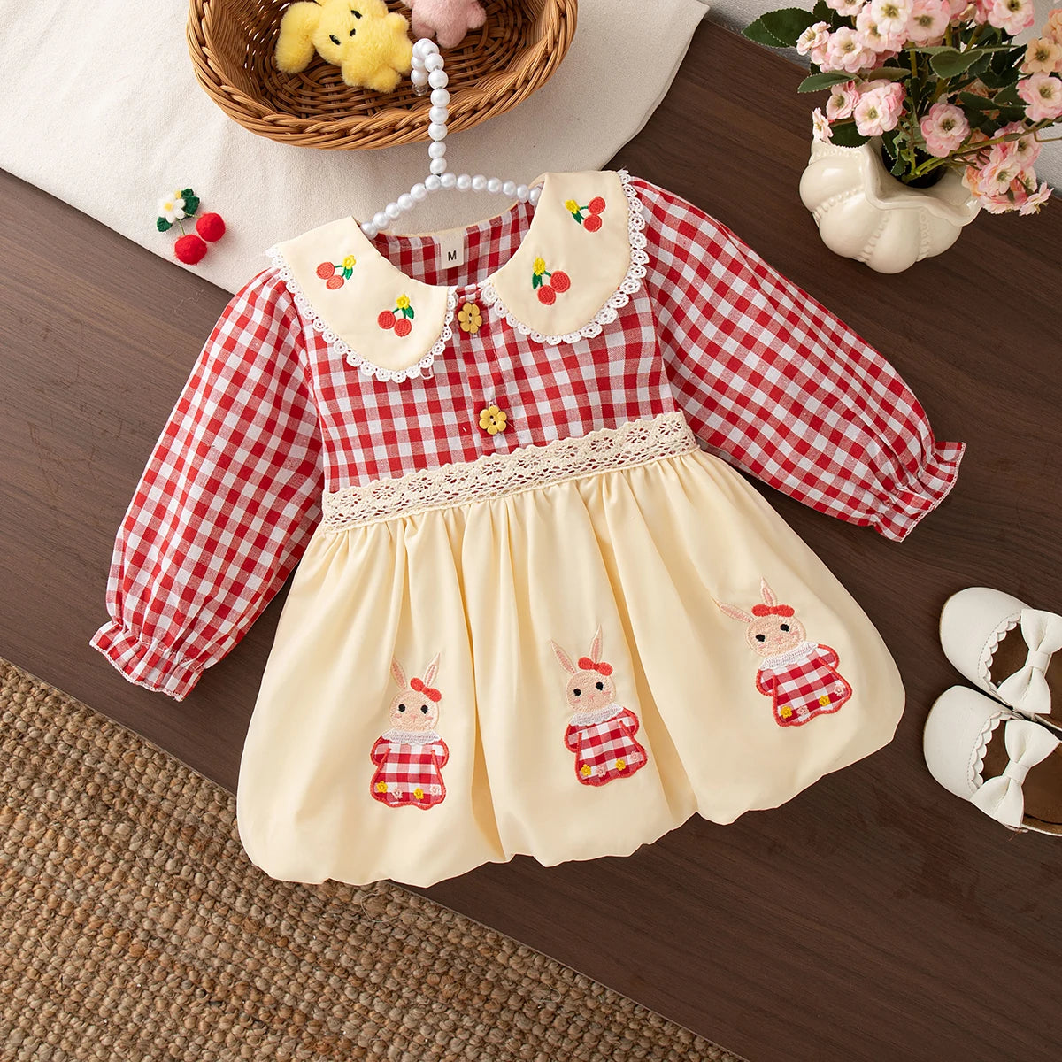 6-24 Months Spring And Autumn New Plaid Long Sleeved Baby Girl Dress, Rustic Style Children'S Clothing For Picnic Parties