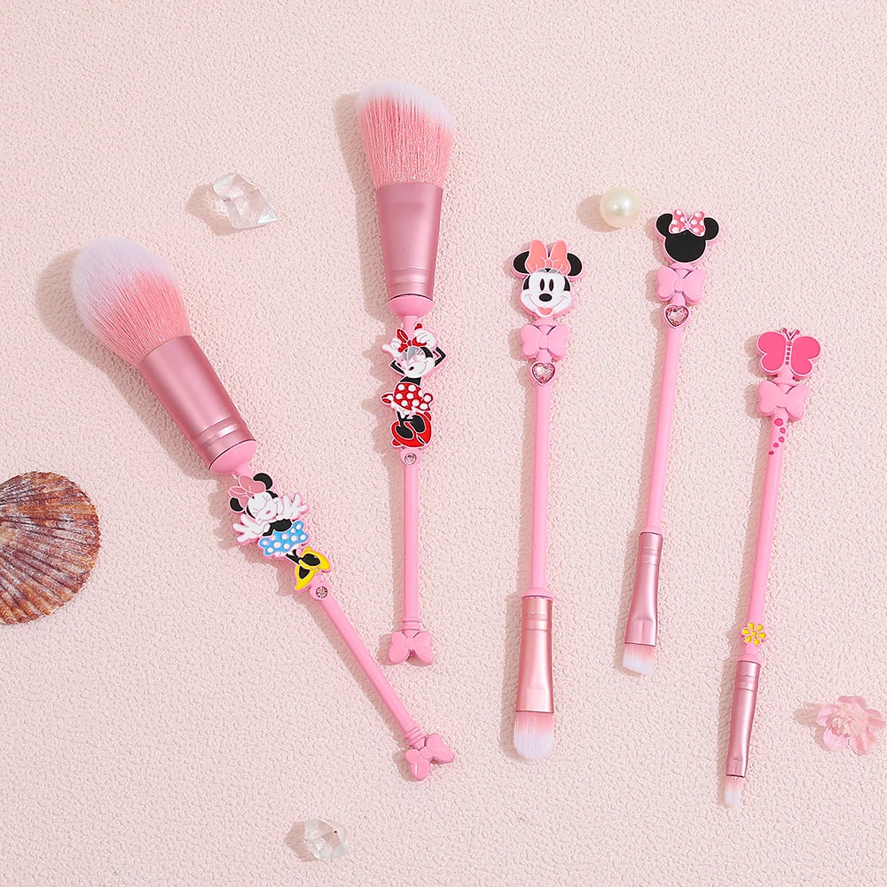 Minnie makeup brush set, metallic texture, cartoon makeup tool, cute Minnie hand mirror, suitable for girls' birthday parties!