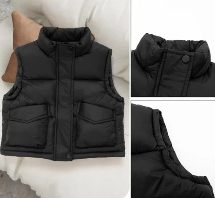 Autumn Winter New Kids' Korean Style Thickened Cotton Vest for Medium Large Children Students Fashion Outerwear Jacket