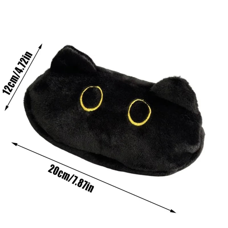 Pen Bag Large Capacity Cute Black Cat Plush Cartoon Stationery Pencil Case Cute Storage Bag Supplies Student Back To School Gift