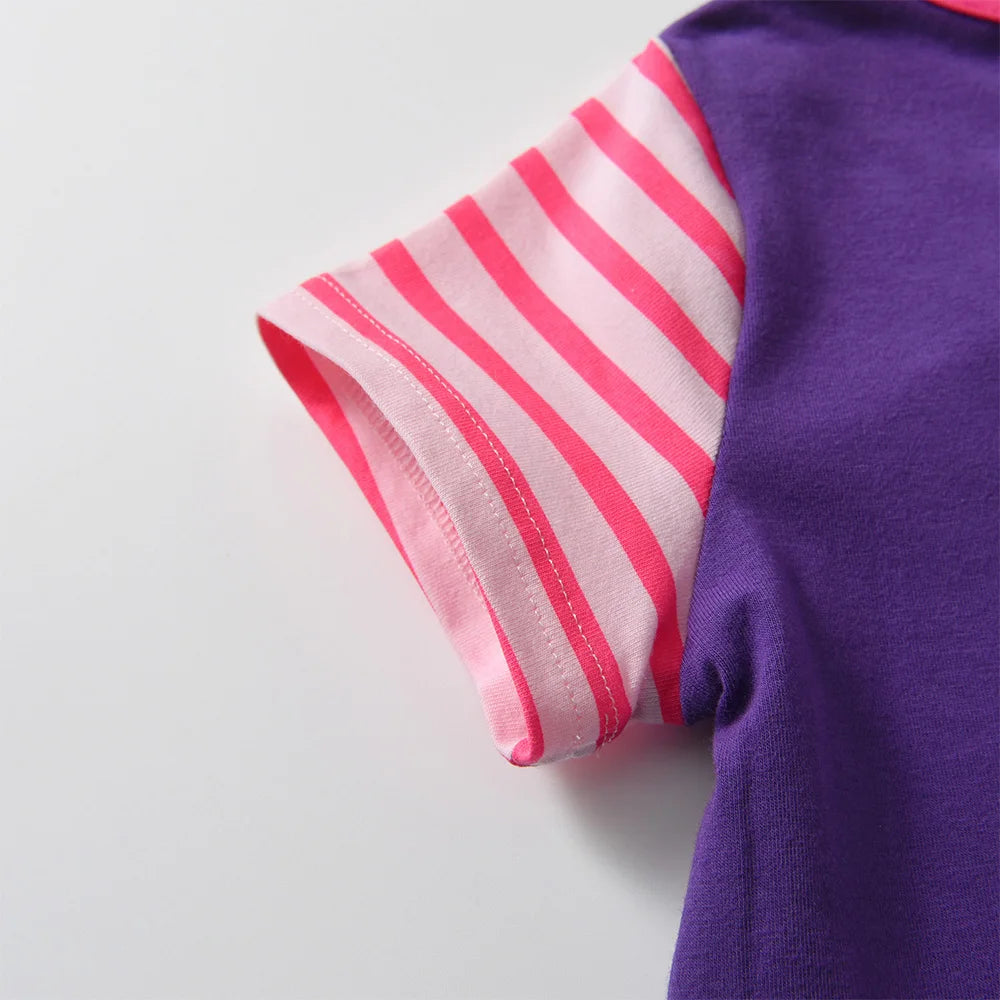 VIKITA Girls O Neck Short Sleeve Summer T Shirts Kids Unicorn Print Cartoon Tops and Tees Girls Cotton Casual Daily Clothes