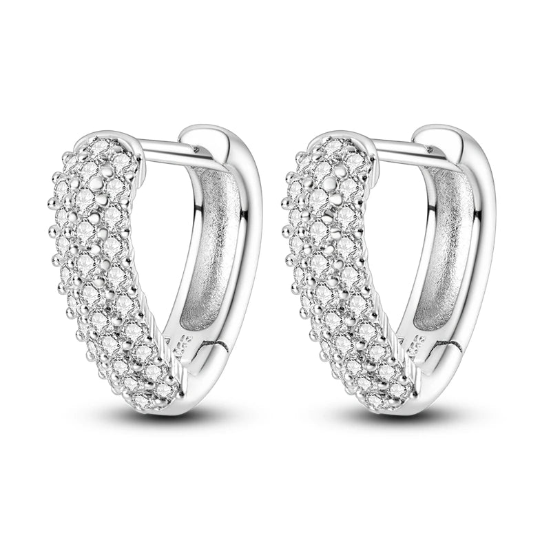 925 Sterling Silver Pave U Shape Heart Eardrop Earrings Hoop Earrings For Women Wedding Engagement For Girlfriend Birthday Gift