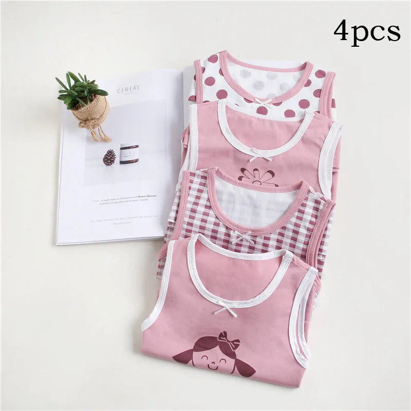 4Pcs Summer Tank Tops For Girls Cartoon Underwear Young Teens In Lingerie Cotton Sport Top Children Undershirts Sleeveless Vest