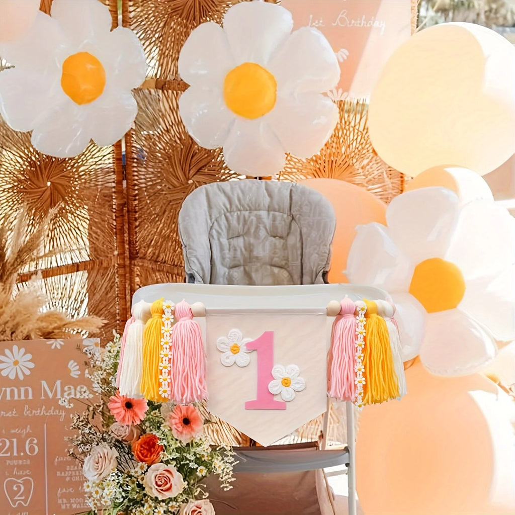 Daisy 1st Happy Birthday Banner Highchair Banner Tassels for Girl&Boy Birthday Party Decoration Baby Birthday Photo Props