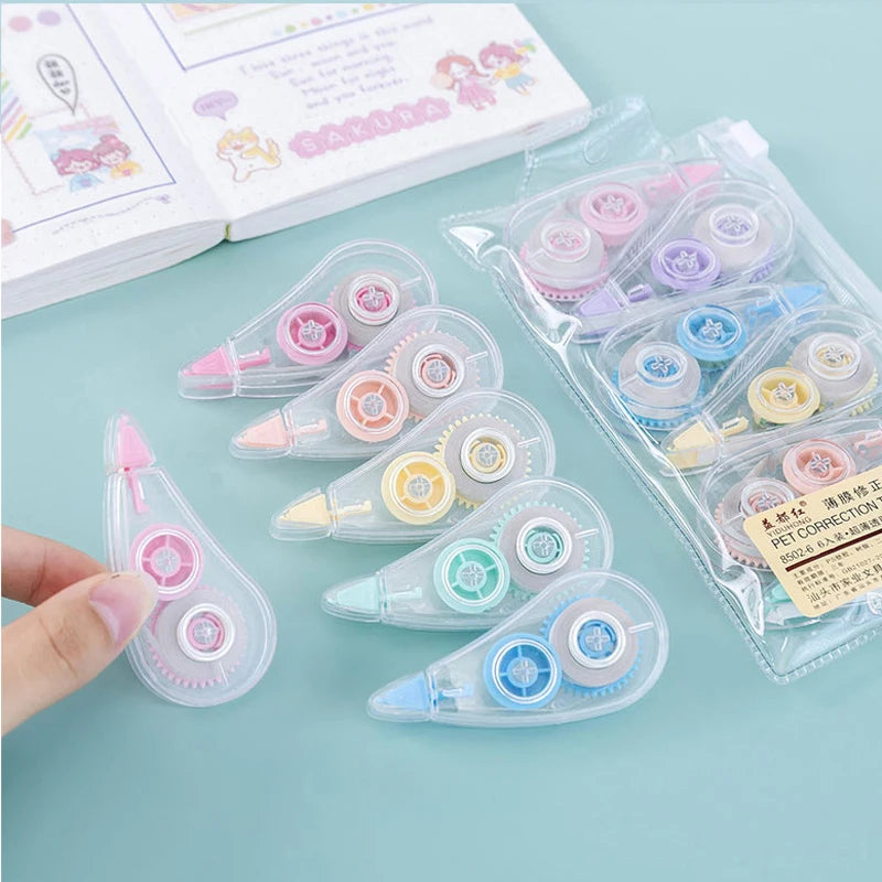 6Pcs/Set Correction Tapes Altered Tools Transparent Visible Stationery Cute Boy Girl Portable Mini Tape Set School Office Supply
