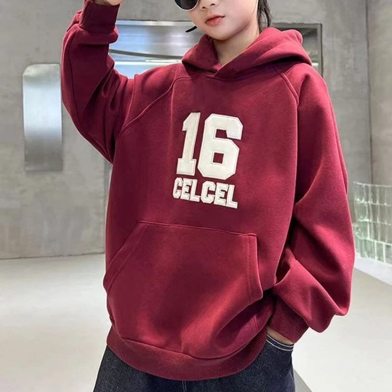 2025 Autumn Winter New Boys Mid-Large Size Fleece-Lined Hooded Sweatshirt - Stylish Boys Outerwear