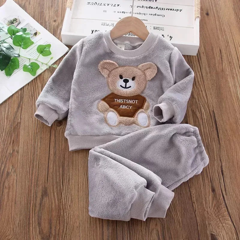 Baby Boys Clothing Set Autumn Winter Cartoon Lion Fleece Thick Hooded Jacket Coat Pants 3Pc Suit for 1-4 Years Kids Warm Outfits