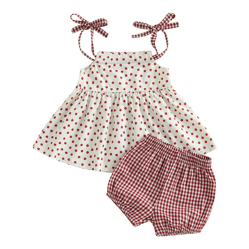 Toddler Girl Sleeveless Ruffle Top and Shorts Set with Cute Bow Detail and Elastic Waistband for Summer Beach Outfits