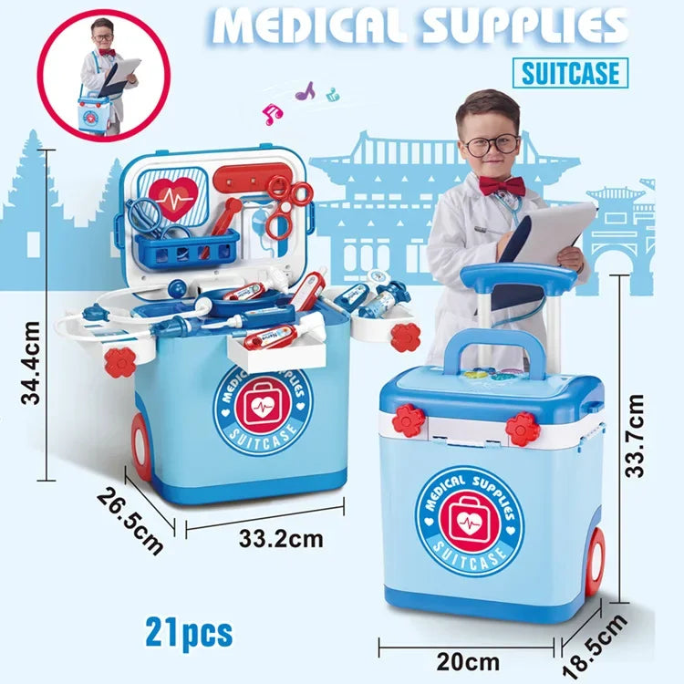 Ice Cream Shop Pretend Play Set Suitcase Cart Toys for Kid Dessert Doctor Play Set with Storage Trolley Table Gift for Boy Girl
