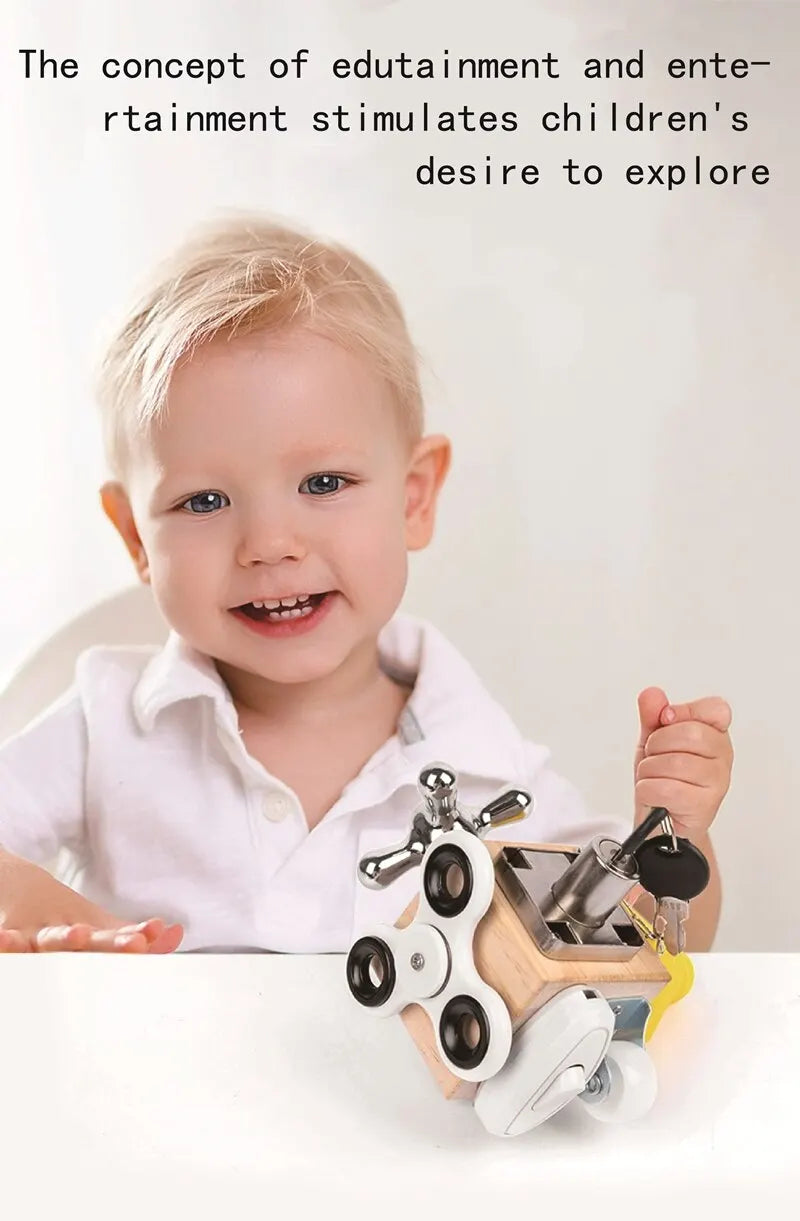 Kids Busy Cube Wooden Fidget Toy Cube Montessori Educational Baby Travel Toys Learning Basic Life Skills Sensory Busy Boards