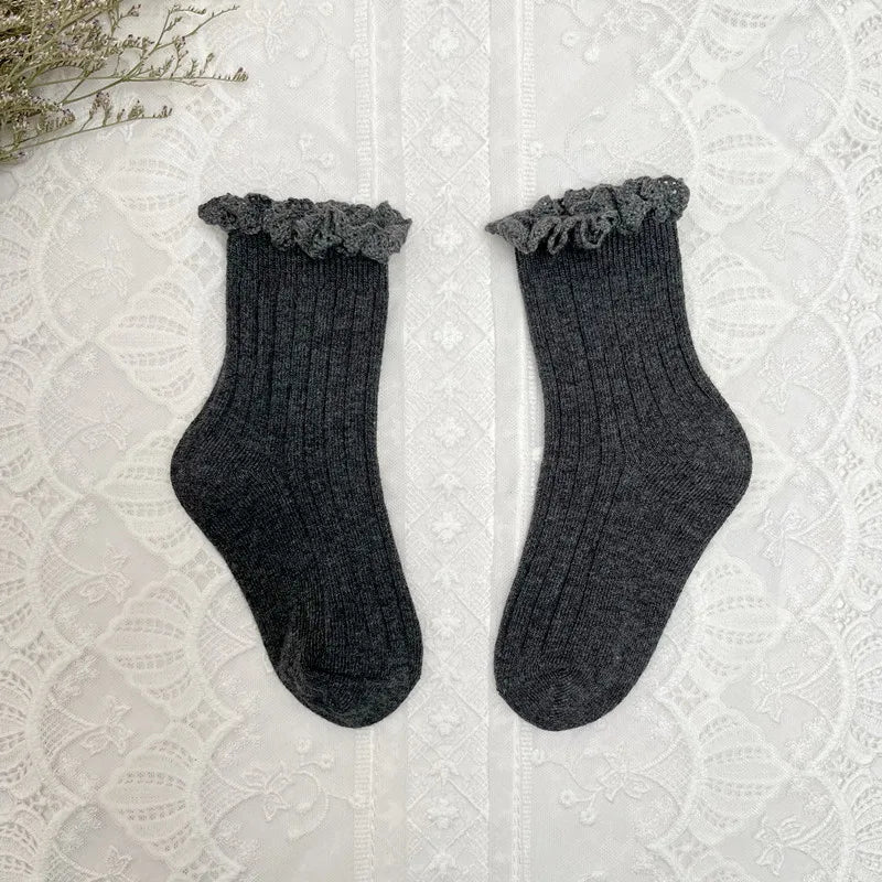 Ruffle Kids Knee High Socks Baby Girls Toddlers Long Soft Cotton Sock Lace Flower Children School Uniform Socks For 0-8Years