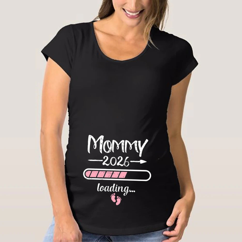 2026 New Cute Dad +Mom+ Baby Printed Couple Maternity T-Shirt Pregnancy Announcement Shirt Couple Pregnant Tshirt Clothes