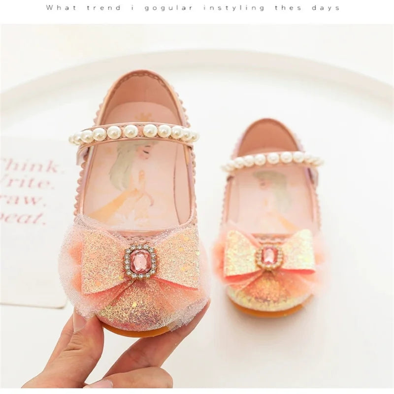Baby Girl's Princess Shoes Leisure Candy Color Bowtie Kids Ballet Flats Toddler Light Rhinestone Pearl Autumn Children Flat Shoe