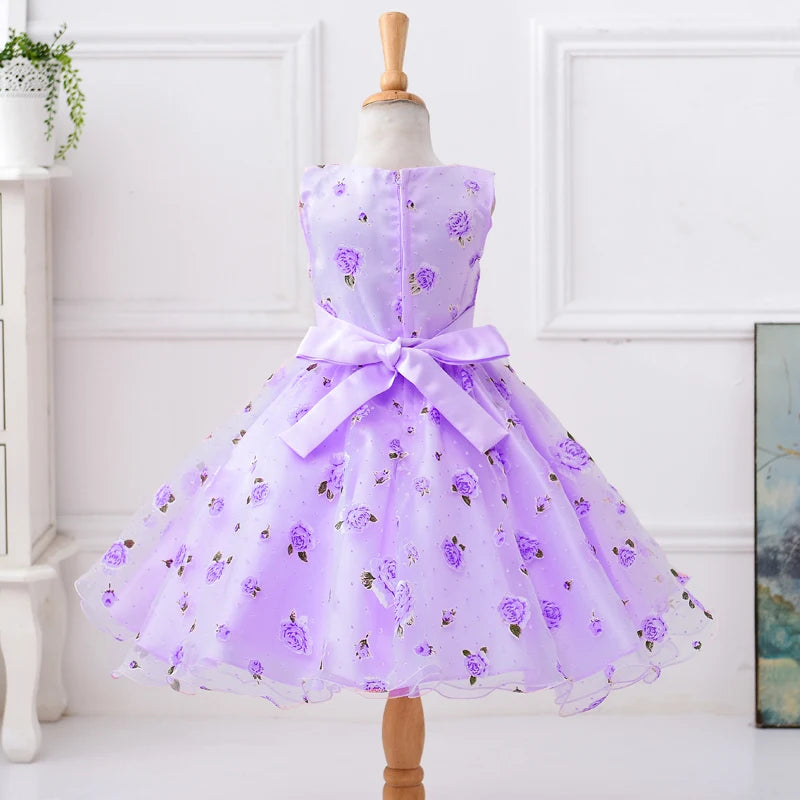 Elegant Bridesmaid Flower Girls Party Dress Bow lWedding Princess Kid Dresses for Girl Birthday Evening Kids Clothing 3-10 Years