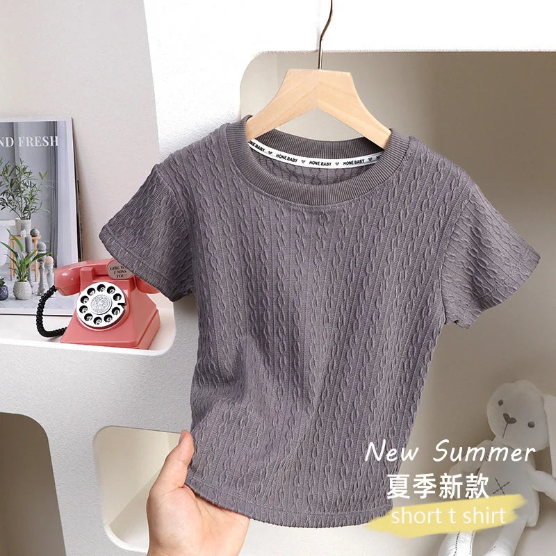 2-6Year Children Girls T-shirt Cotton Summer Solid Fashion Hollow Out Short Sleeve Baby Girls Tees Kids Casual Clothing