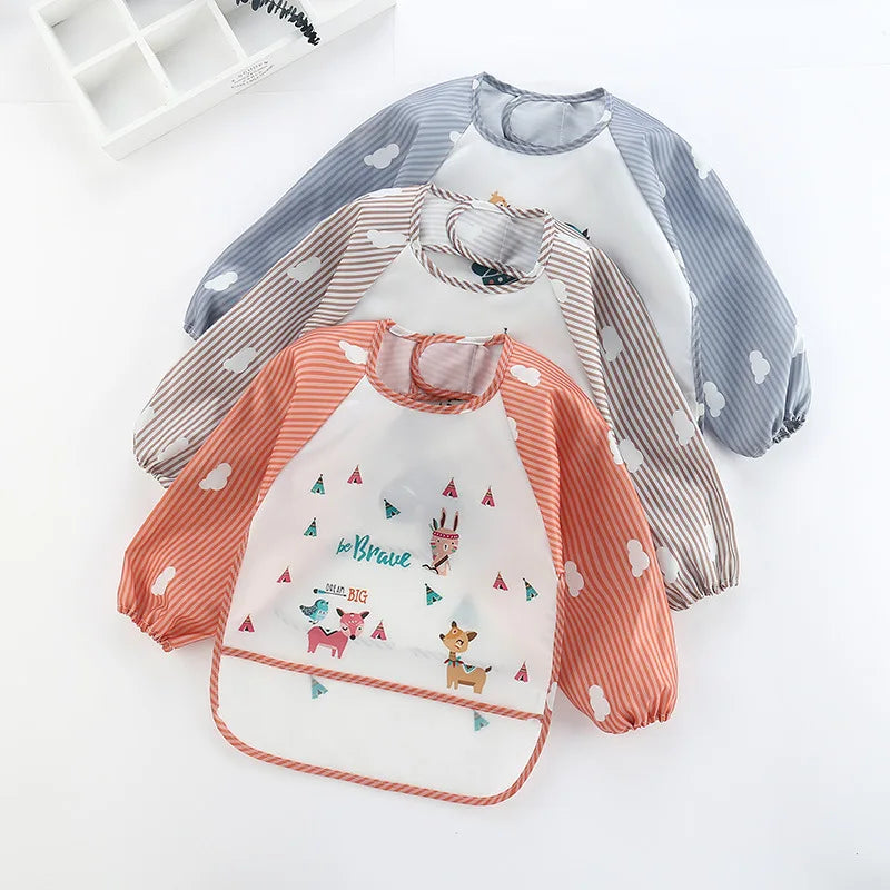 PANGDUBE Waterproof Art Smock Long Sleeve Coverall with Pocket Toddler Painting Apron Baby Feeding Bib for Boys Girls Bib