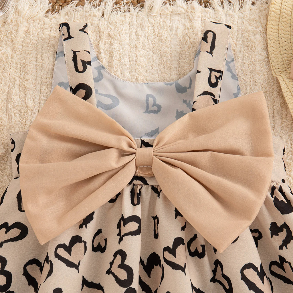 6-24 Months Summer New Sweet Bow Baby Girl Dress, Cute Leopard Print Children'S Clothes With Free Hat For Beach Parties