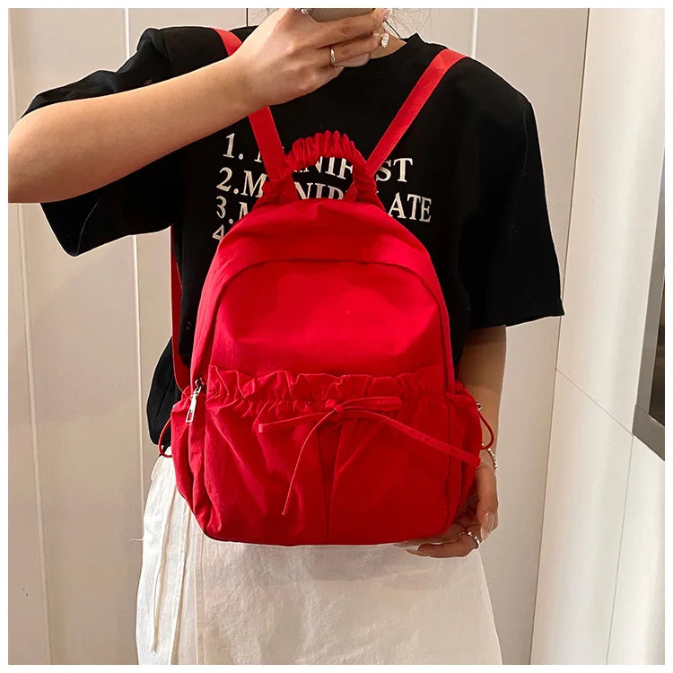 Personalized Embroidered Name Simple Versatile Drawstring Bow Backpack Large Capacity Backpack School Travel For Gifts Backpack