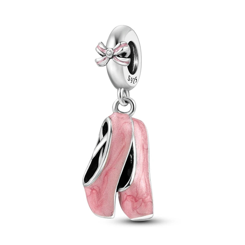 925 Sterling Silver Original Pink Ballet Shoes Charms Ballet Dancer Pendants For Women DIY Bead Fit Original Bracelet Necklace