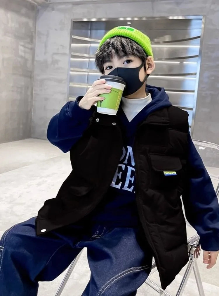 Boys' Thermal Insulated Down Jacket Autumn Winter Kids' Outerwear Plus Size Cape Vest Stylish Trendy