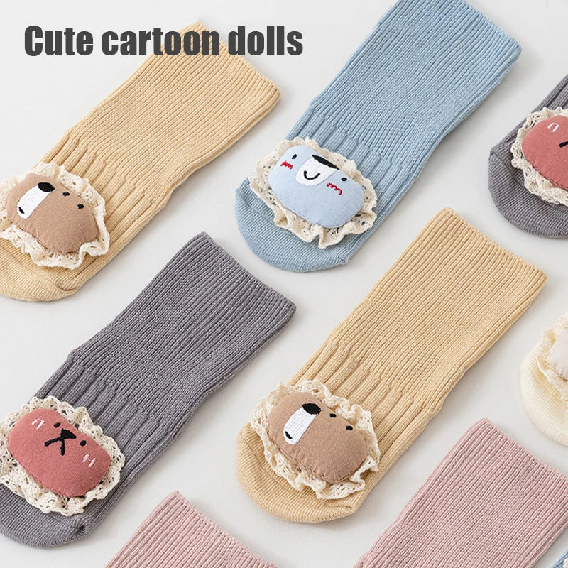 3/5 Pairs Baby Non Slip Floor Socks Cute Cartoon Design Anti slip Socks For Newborn Indoor Activities Toddler Socks Accessories