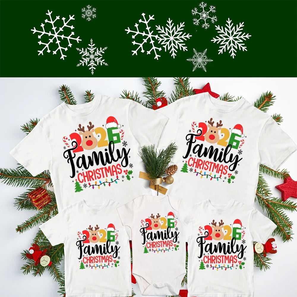 2026 Family Christmas Matching Clothes Xmas Party Gift  Set Father Mother Boys Girls Family T-shirt Outfits Baby Romper