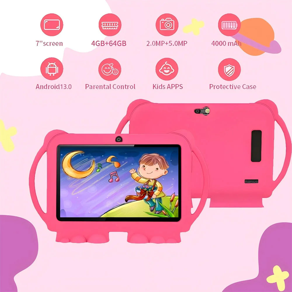 New 5G WIFI 7-inch Children's Tablet 4GB+64GB ROM Mini Pad Quad Core Dual Cameras Kids-Proof protective Case Tablets Android 13