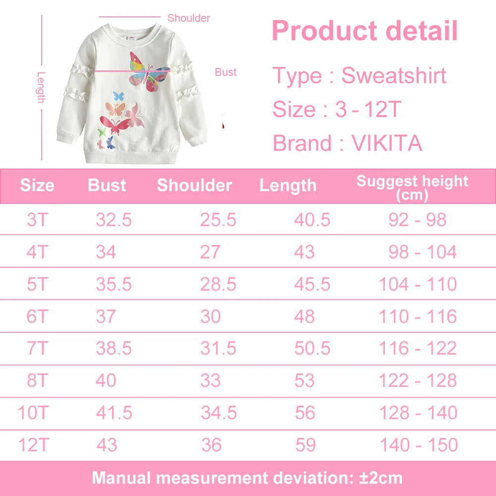 VIKITA Kids Hoodies Sweatshirts Girls Butterfly Print Autumn Spring Cotton Casual Tops Kids Pullover Sports Sweatshirts 3-12 Yrs