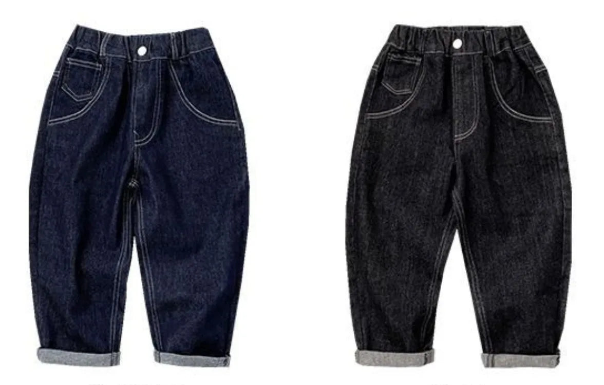 2025 New Boys' Fleece-Lined Jeans for Big Kids - Spring Autumn Autumn Long Pants Kids' Clothing
