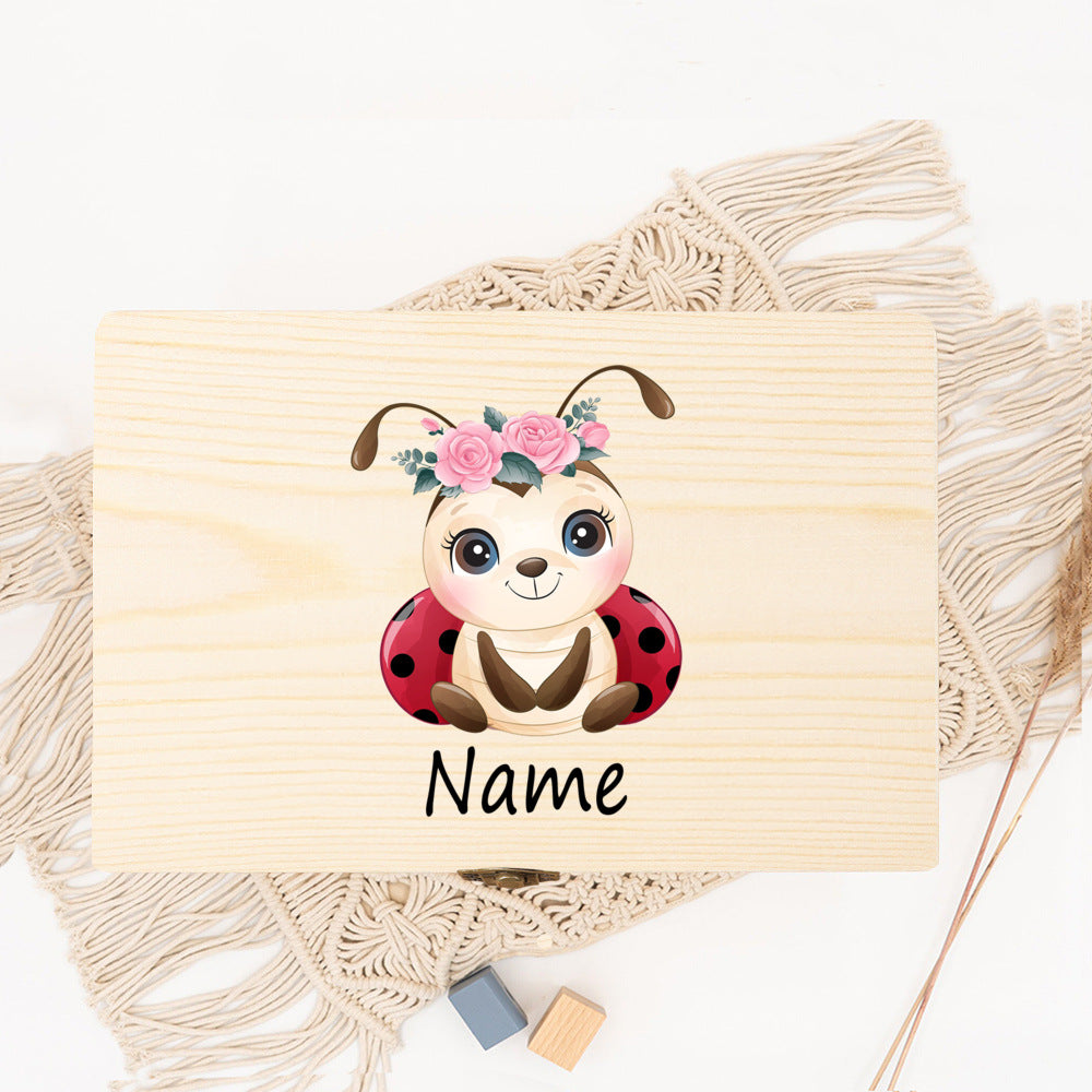 Personalized Baby Wood Box Cute Animal Print Toddler Memory Box Custom Name Infant Keepsake Box Newbron Shower Gift Kids Present