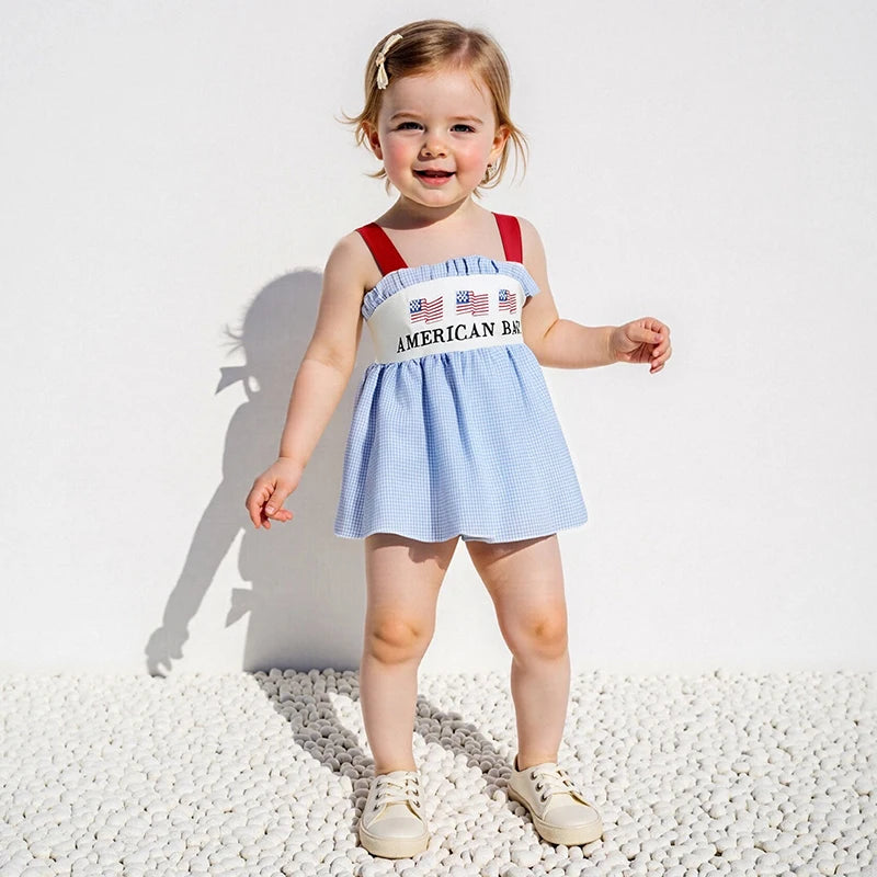 Independence Day Toddler Girl Clothing Set American Flag Print Sleeveless Tank Top and Shorts Outfit for 4th of July