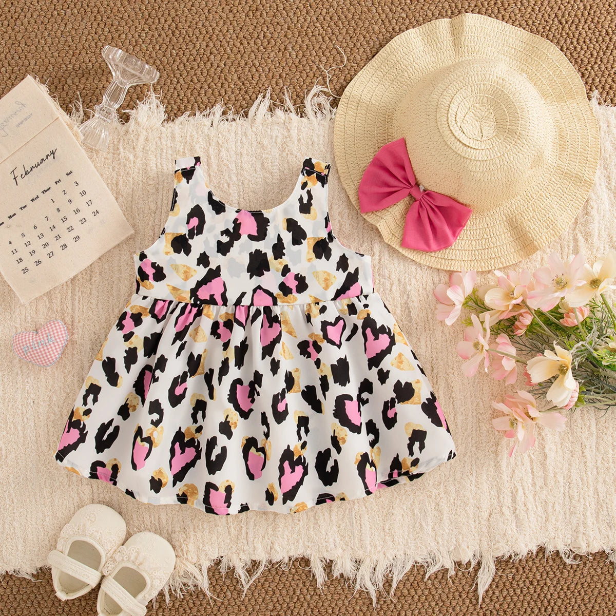 Summer New Sweet Bow Baby Girl Dress, Cute And Caring Children'S Clothes With Free Hat Suitable For Babies Aged 6-24 Months