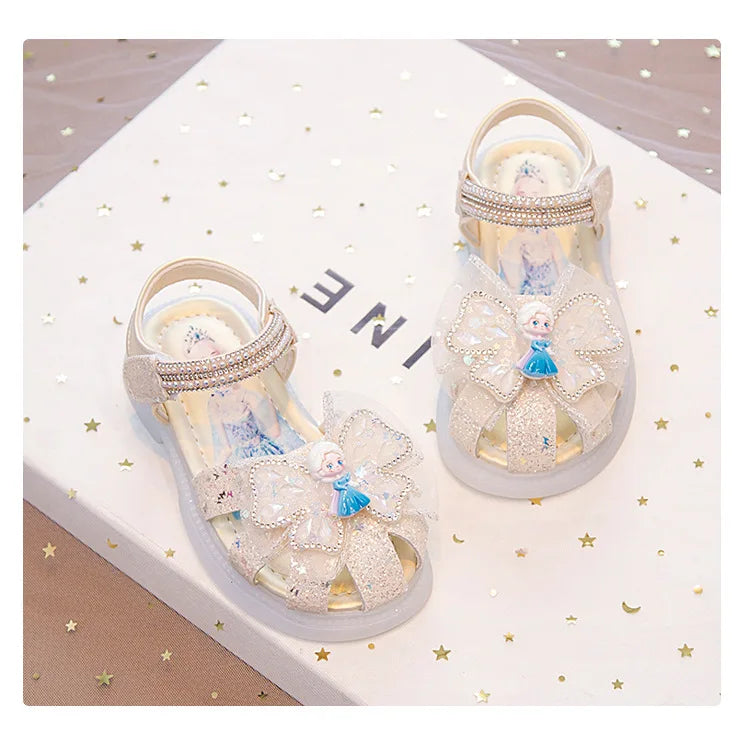Kids'Sandalsl Led Light Elsa Princess Frozen PU Leather Sequin Pearl Summer Shoes Anti-slip Breathable Pink Blue Size 22-32