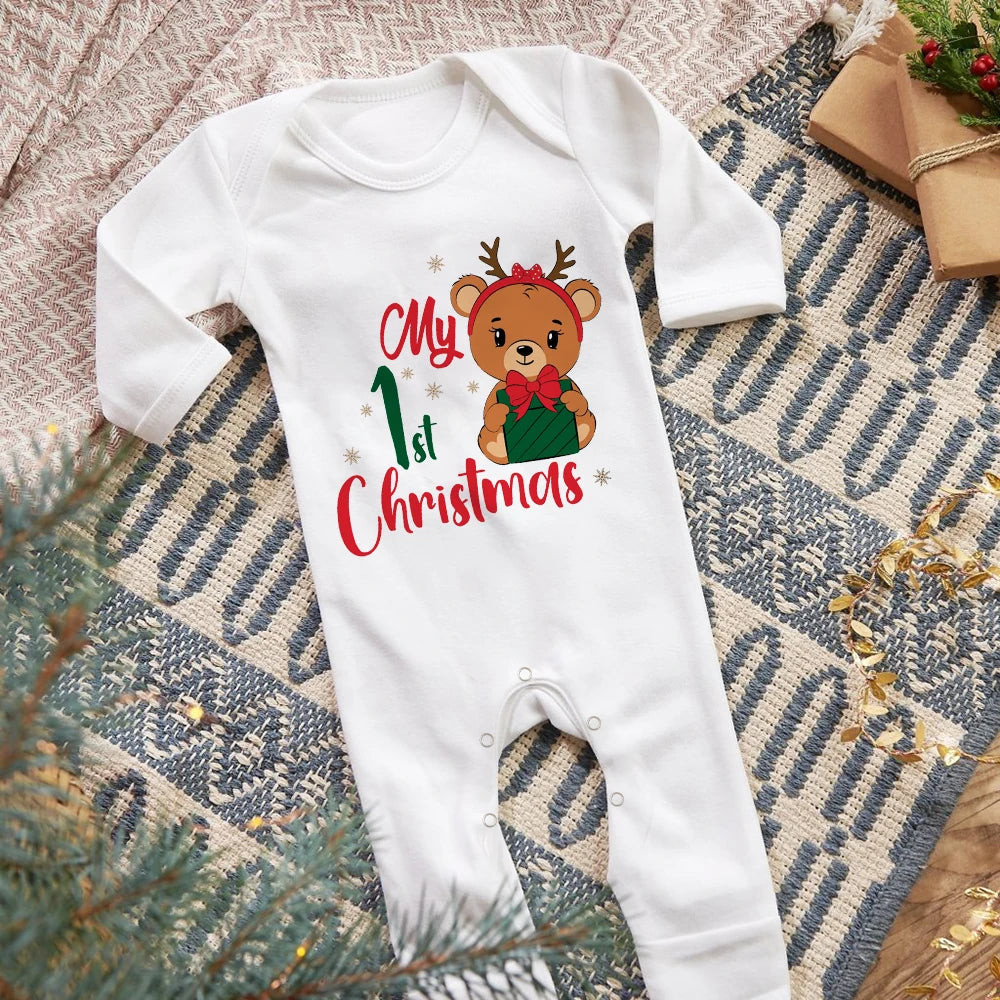 First Christmas Print Baby Sleepsuit Xmas Babygrow Sleepsuit Infant Christmas Gift Boys Girls Clothes Baby Coming Home Outfits