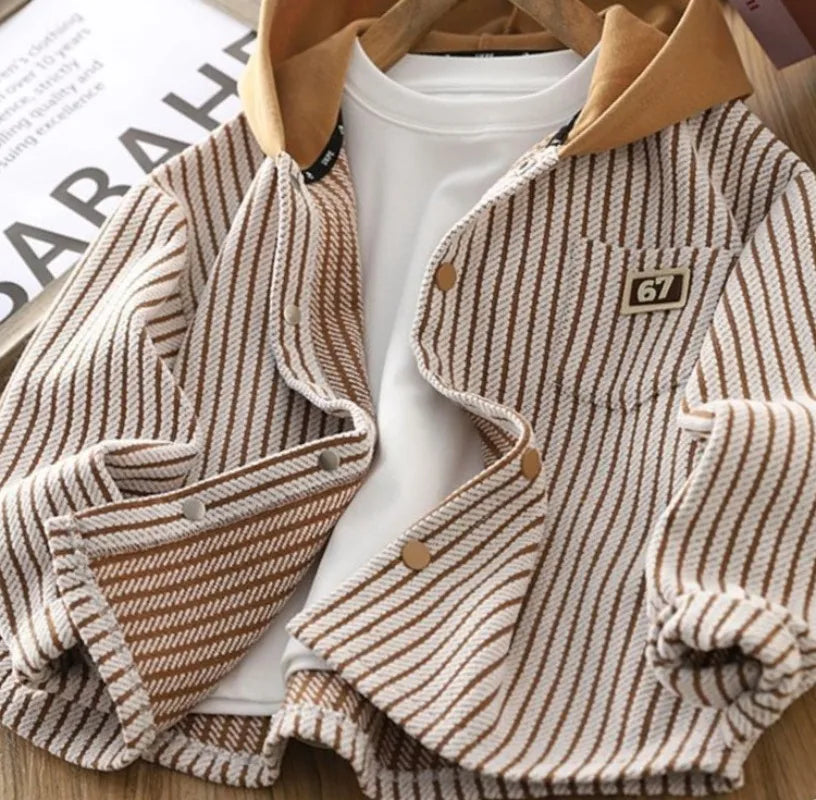 2025 Spring New Childrens 67 Striped Hooded Cardigan Sweatshirt
