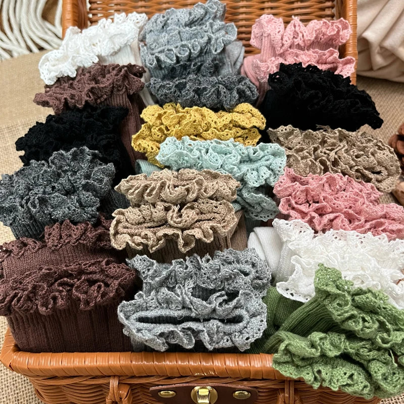 Ruffle Kids Knee High Socks Baby Girls Toddlers Long Soft Cotton Sock Lace Flower Children School Uniform Socks For 0-8Years