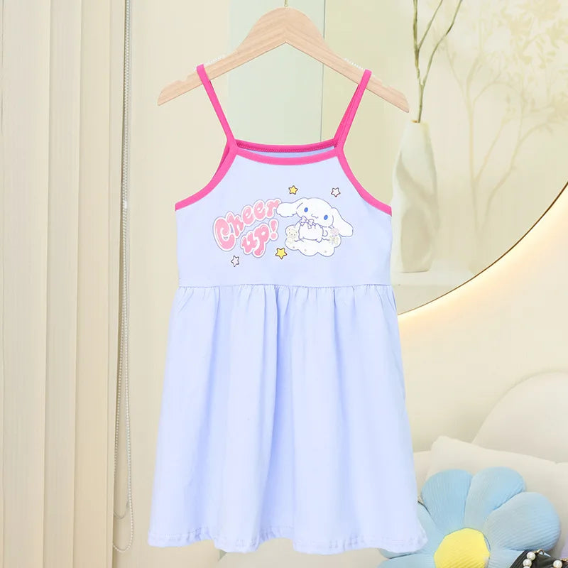 Sanrio Hello Kitty Girl Summer Cotton Fashion Kuromi Printed Slip Casual Comfortable My Melody Dresses Birthday Clothes Vestidos