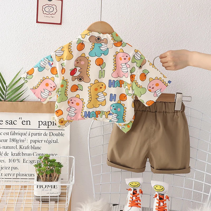 New Summer Baby Clothes Suit Children Boys Casual Cartoon Shirt Shorts 2Pcs/Sets Infant Outfits Toddler Costume Kids Tracksuits