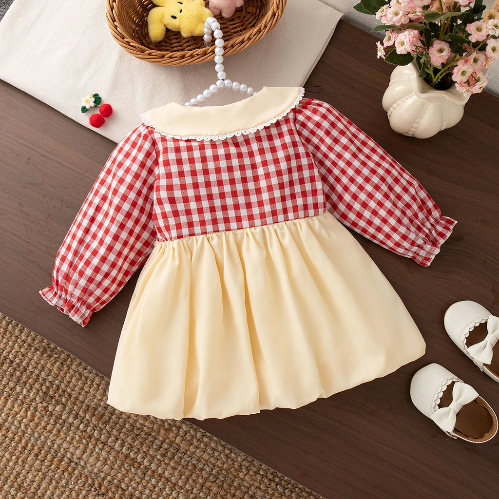 6-24 Months Spring And Autumn New Plaid Long Sleeved Baby Girl Dress, Rustic Style Children'S Clothing For Picnic Parties